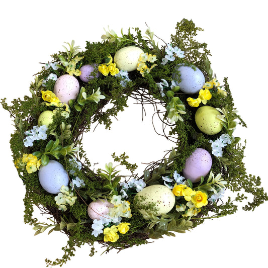 Easter Wreath Decorative Spring Design With Colourful Eggs And Flowers