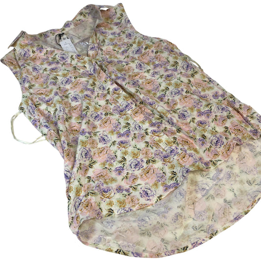 River Island Floral Blouse UK10 Women's Short Sleeve Viscose Pink Lilac