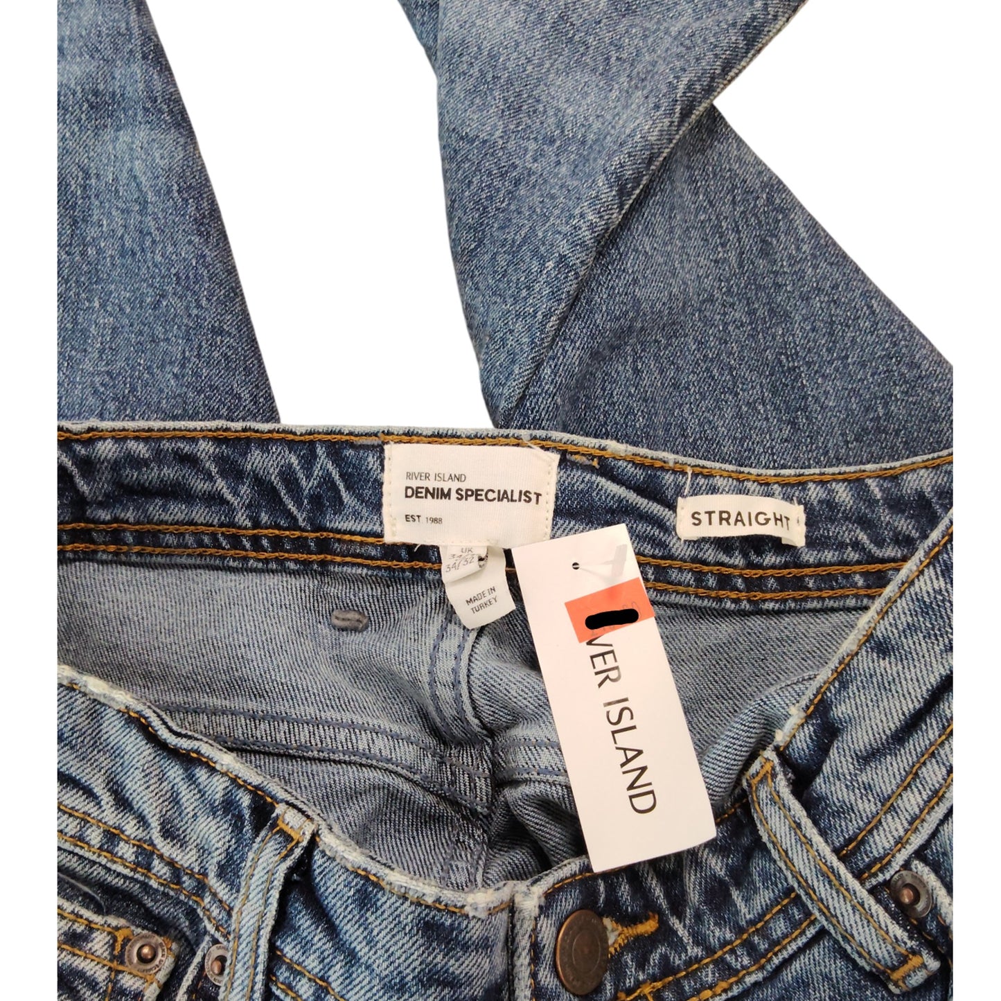 River Island Straight Leg Jeans UK34 Men's Mid Rise Blue Denim Trousers