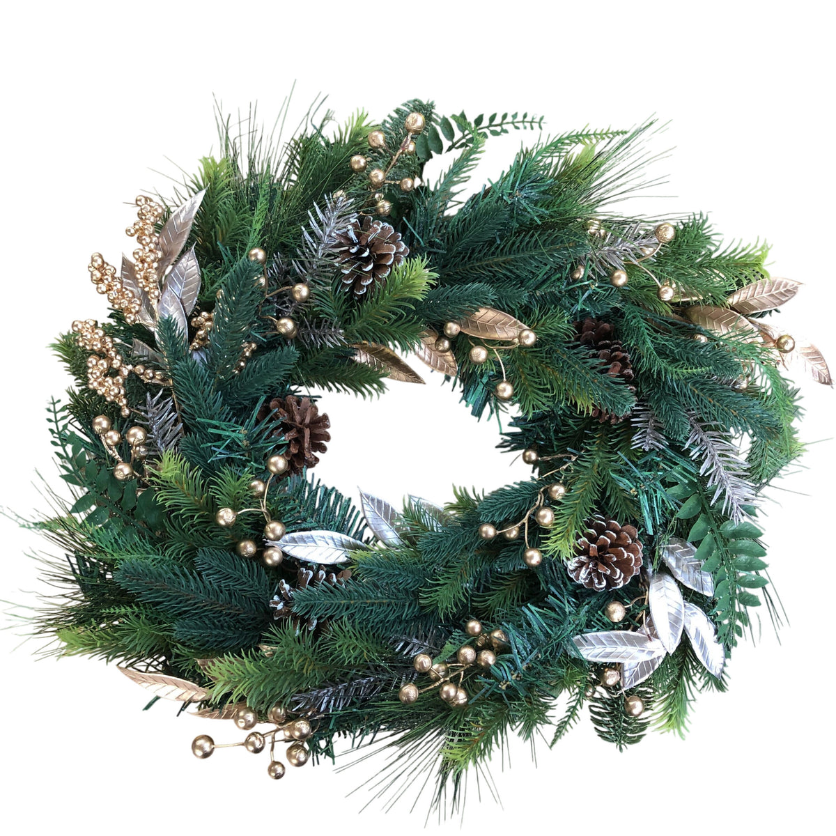 Christmas Wreath With Pine Cones Gold Berries 21"
