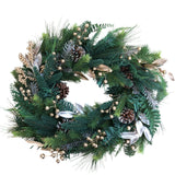 Christmas Wreath With Pine Cones Gold Berries 21"