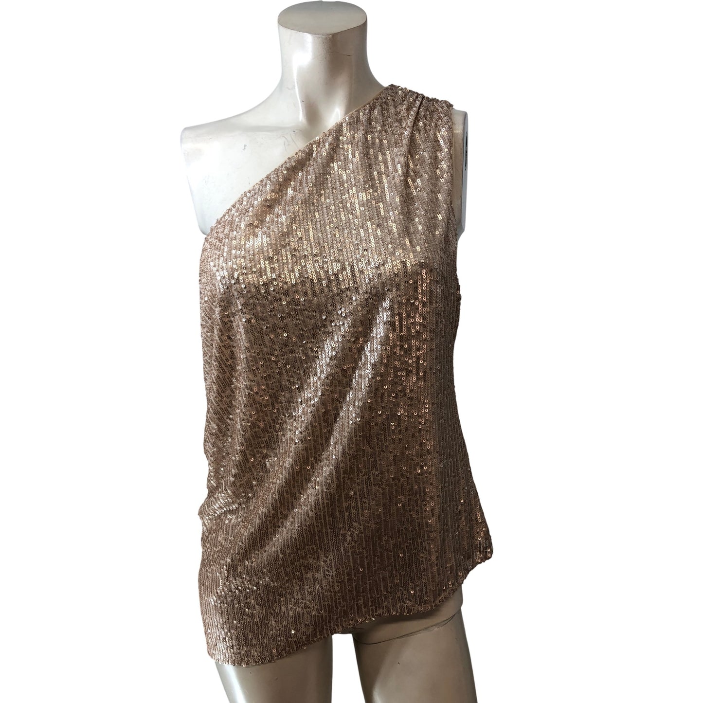 Branded Sequin One Shoulder Top UK XL Women's Elegant Evening Wear Beige
