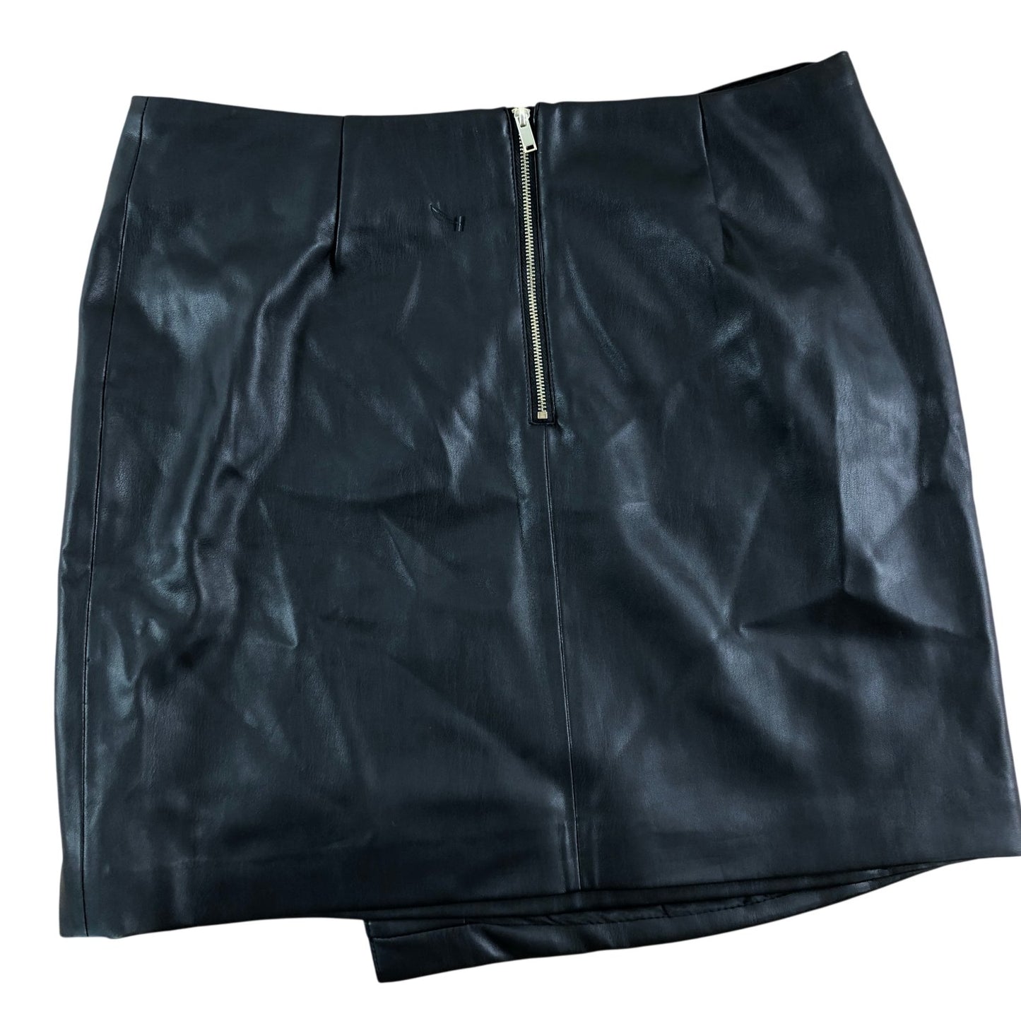 Women's Black Faux Leather Pencil Skirt Size 8 With Zip Detail Modern Style