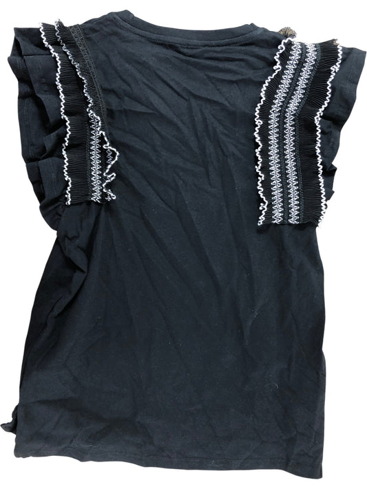 River Island Black Frill Sleeve T-Shirt UK 11 12 Years Girls Fashion Top