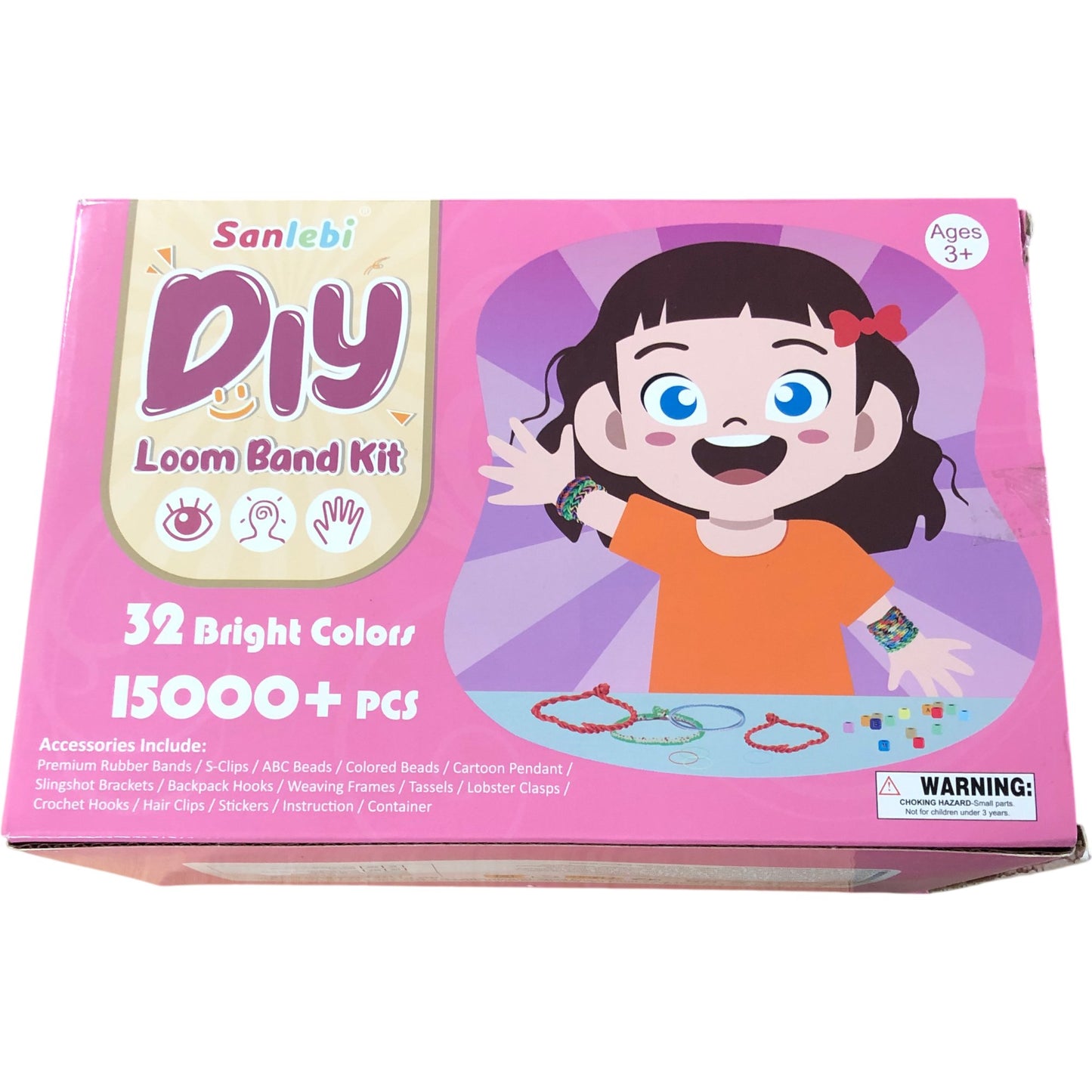 SANLEBI DIY Loom Band Kit 32 Bright Colors 15000 Pieces Craft Set For Kids
