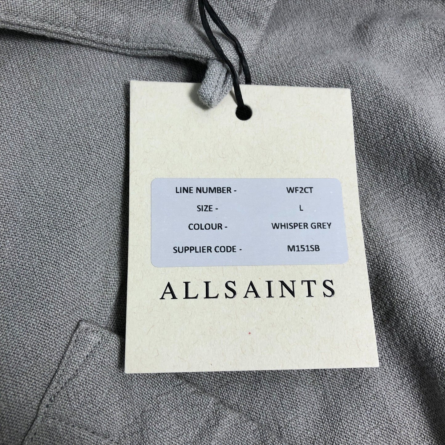 AllSaints Relaxed Fit Shirt L Whisper Grey Long Sleeve Casual Wear