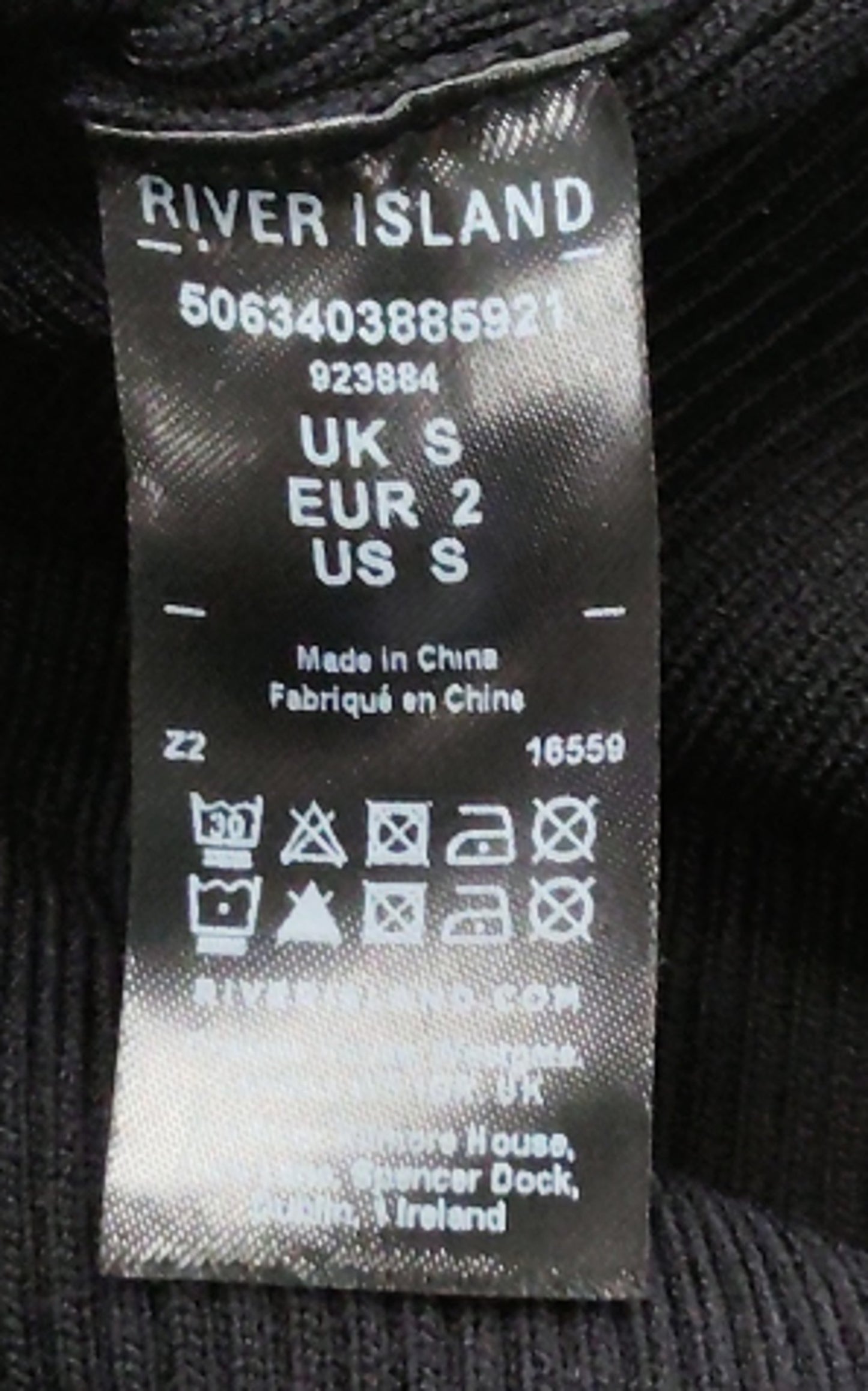 River Island Women's Black Top Size S With White Ruffled Neckline