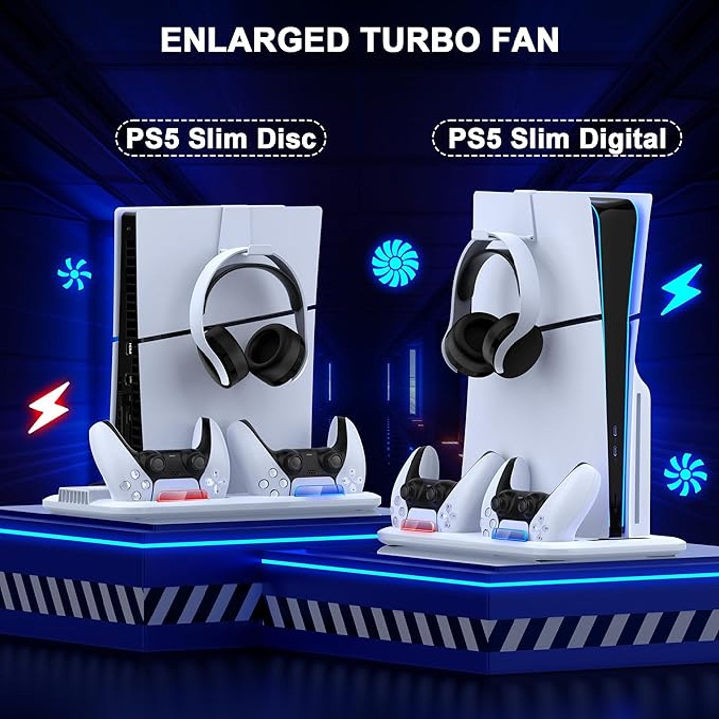 HEYLICOOL PS5 Slim Stand and Cooling Station with Dual Controller Charging