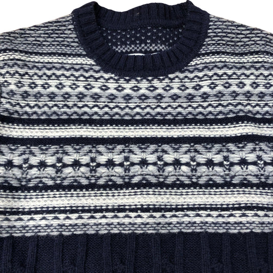 Men's Navy Blue Fair Isle Lambswool Sweater Size Small