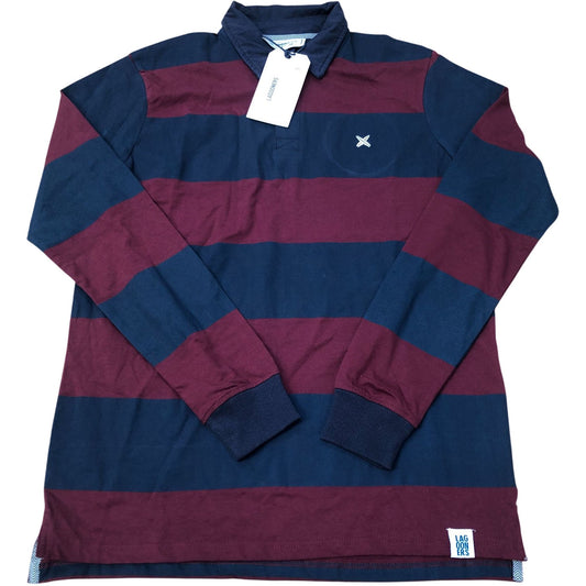 Lagooners Men's Cedar Rugby Top Burgundy Navy Long Sleeve Shirt Size M