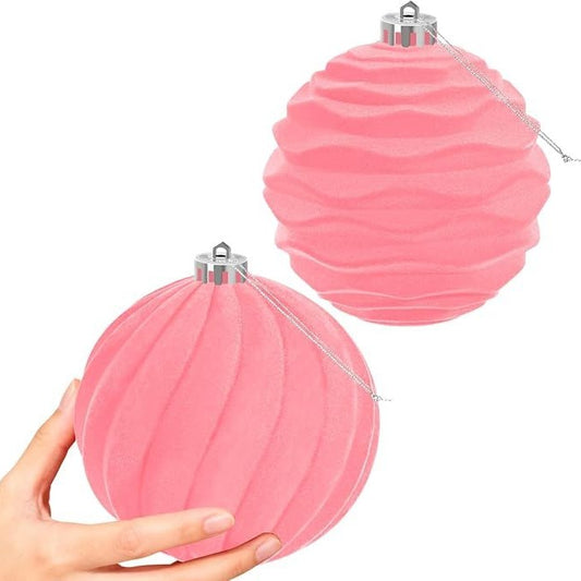 Large Velvet Christmas Bauble Ornament Set 2 Pcs Pink 15cm
