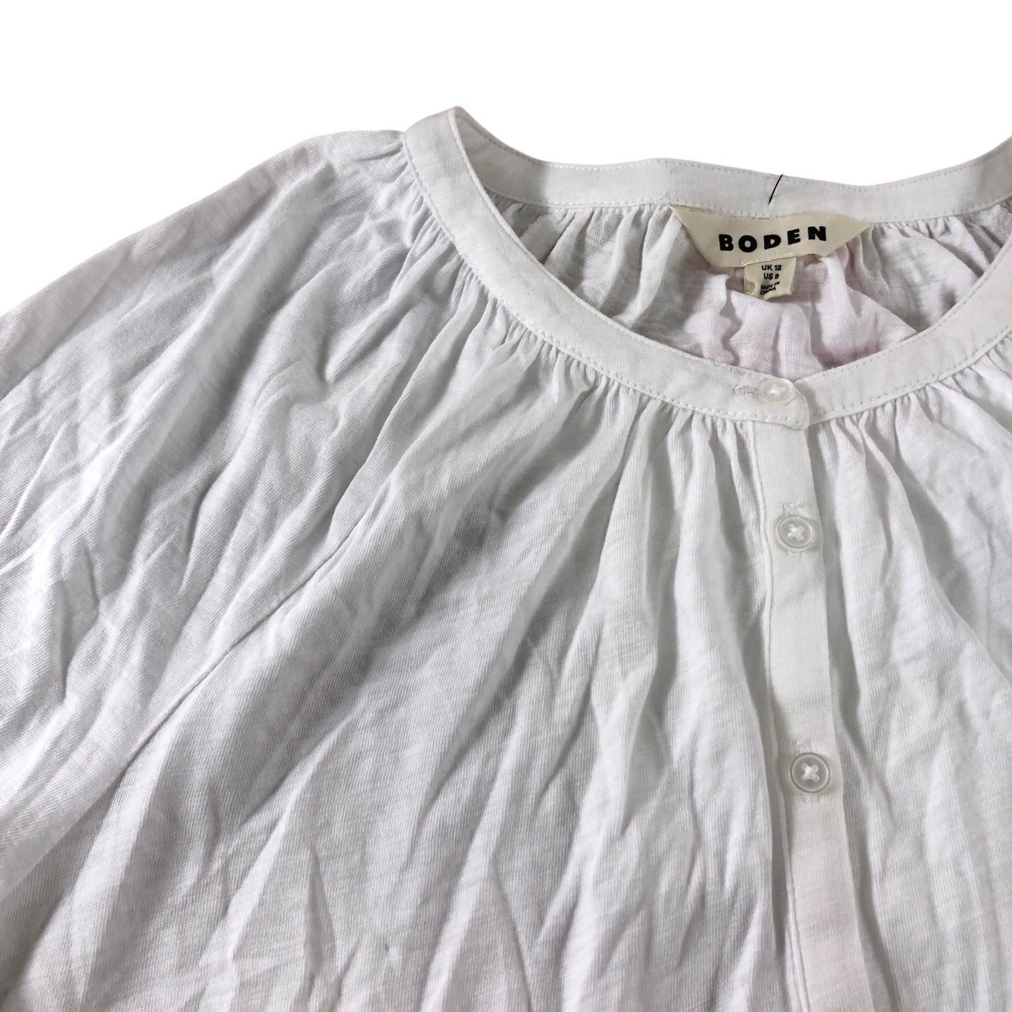 White Short Sleeve Jersey Button Up Top - Size 12