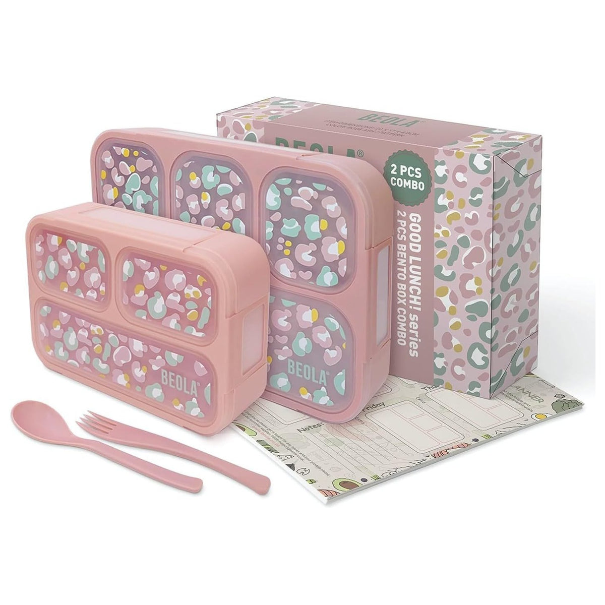 Beola 2 Pcs Bento Box Leakproof Meal Planner Set Combo Pink