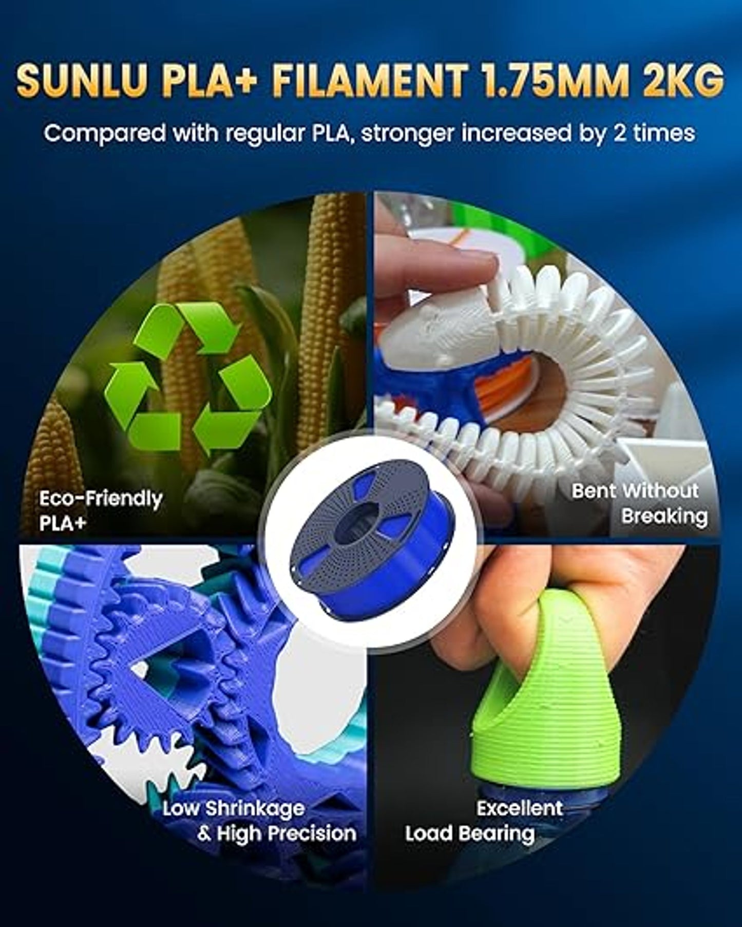 Sunlu PLA Plus 1.75mm 2kg Eco Friendly 3D Printer Filament Green Stronger