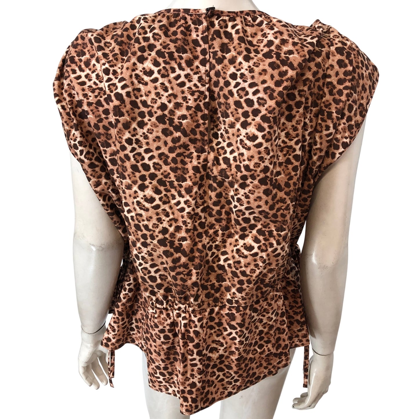 River Island Women's Leopard Print Blouse UK10 Short Sleeve Peplum Style