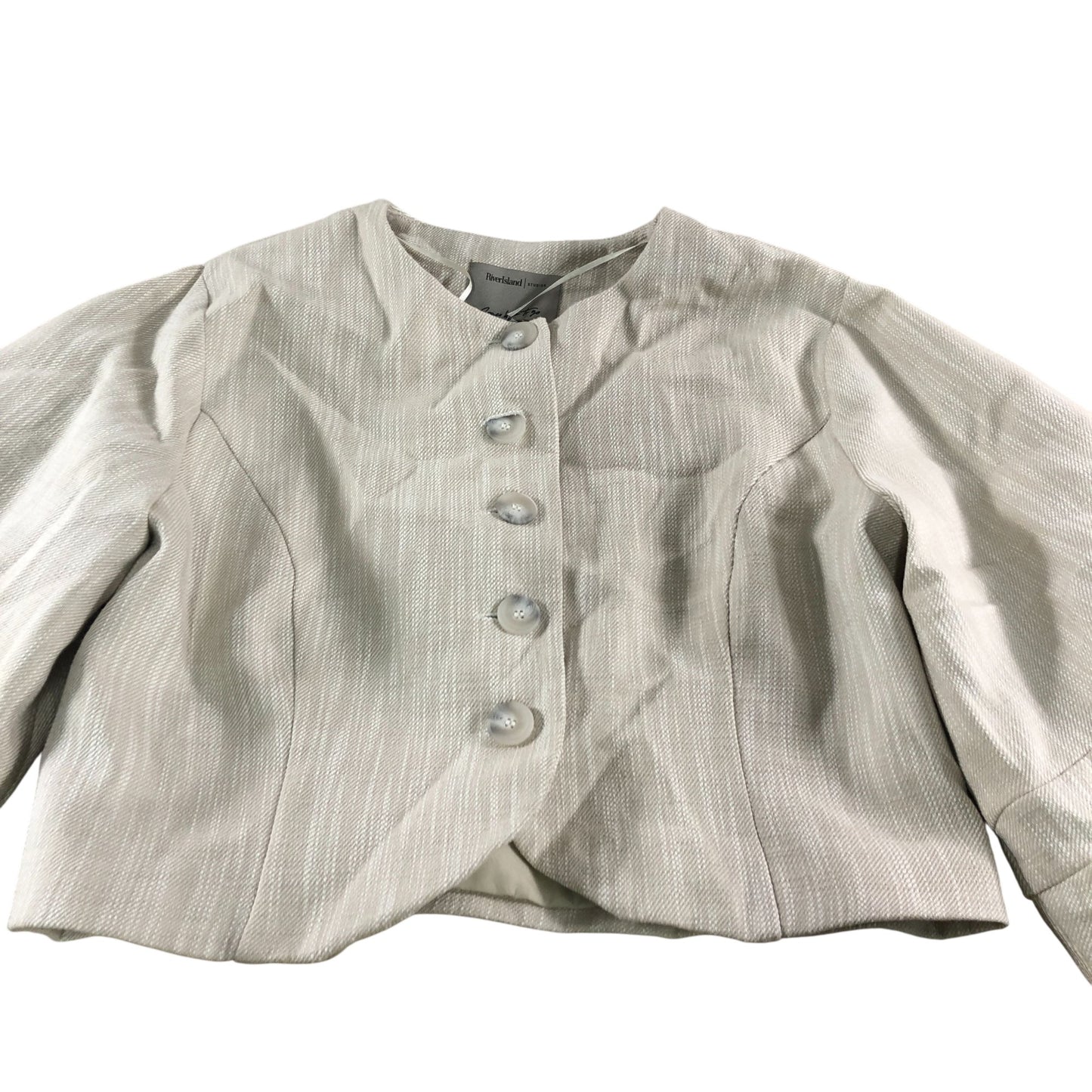 River Island UK12 Women's Cropped Twill Jacket Cream Button Front Long Sleeve