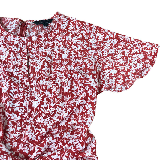 Lauren Ralph Lauren Floral Dress Size 6 Women's Red White Short Sleeve Tie