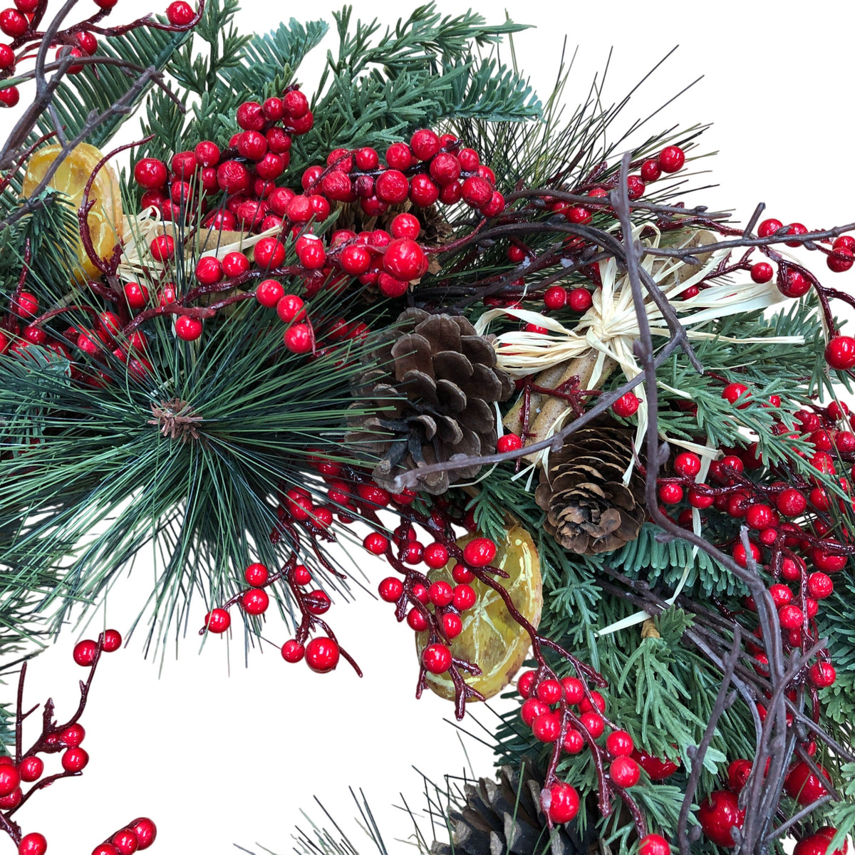 Festive Christmas Wreath Decorative Pinecones Berries Dried Oranges 18"