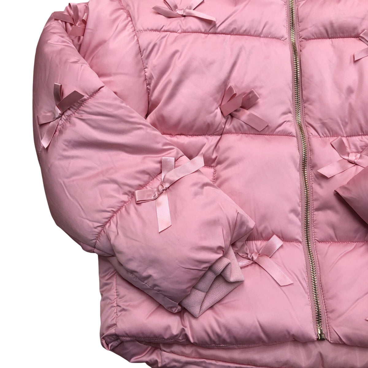 River Island Kids Puffer Jacket Pink with Bows Hooded Outerwear