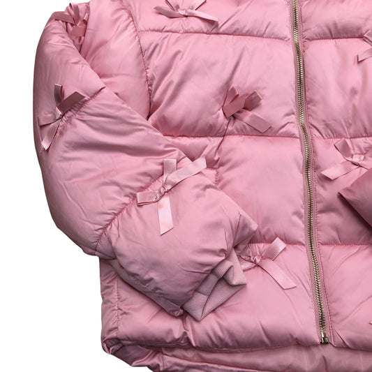River Island Kids Puffer Jacket Pink with Bows Hooded Outerwear