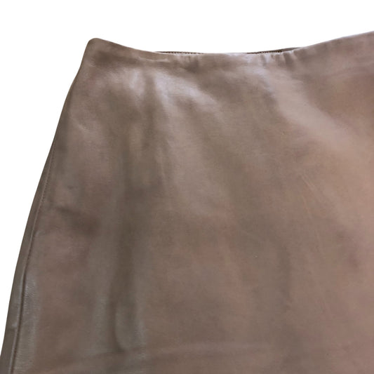 Branded Tan Leather Midi Skirt - Size 16