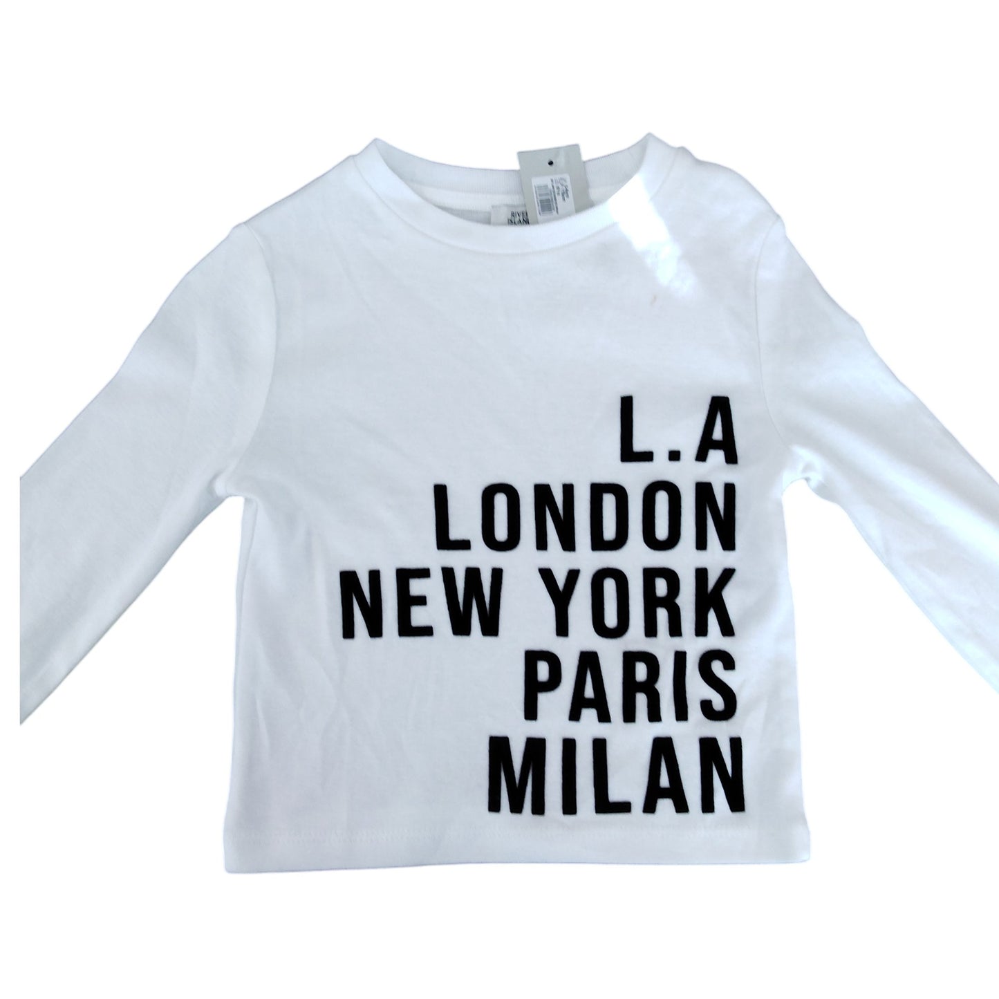 River Island White Long Sleeve T Shirt 5-6 Kids L A London New York Paris Milan