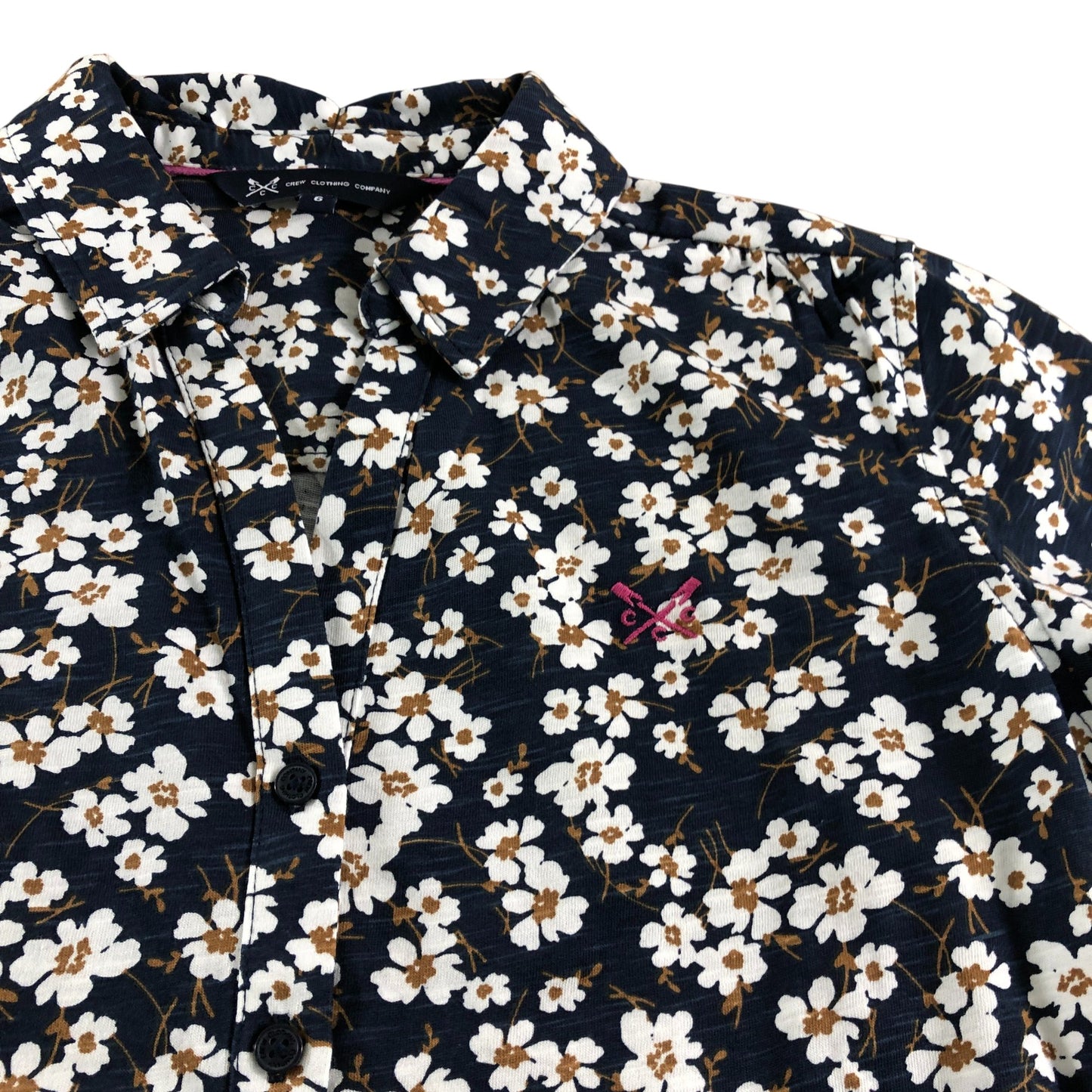 Crew Clothing Company Floral Shirt UK6 Women's Cotton Long Sleeve Navy