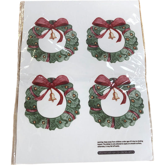 Christmas Wreath Window Clings 4 Sheets