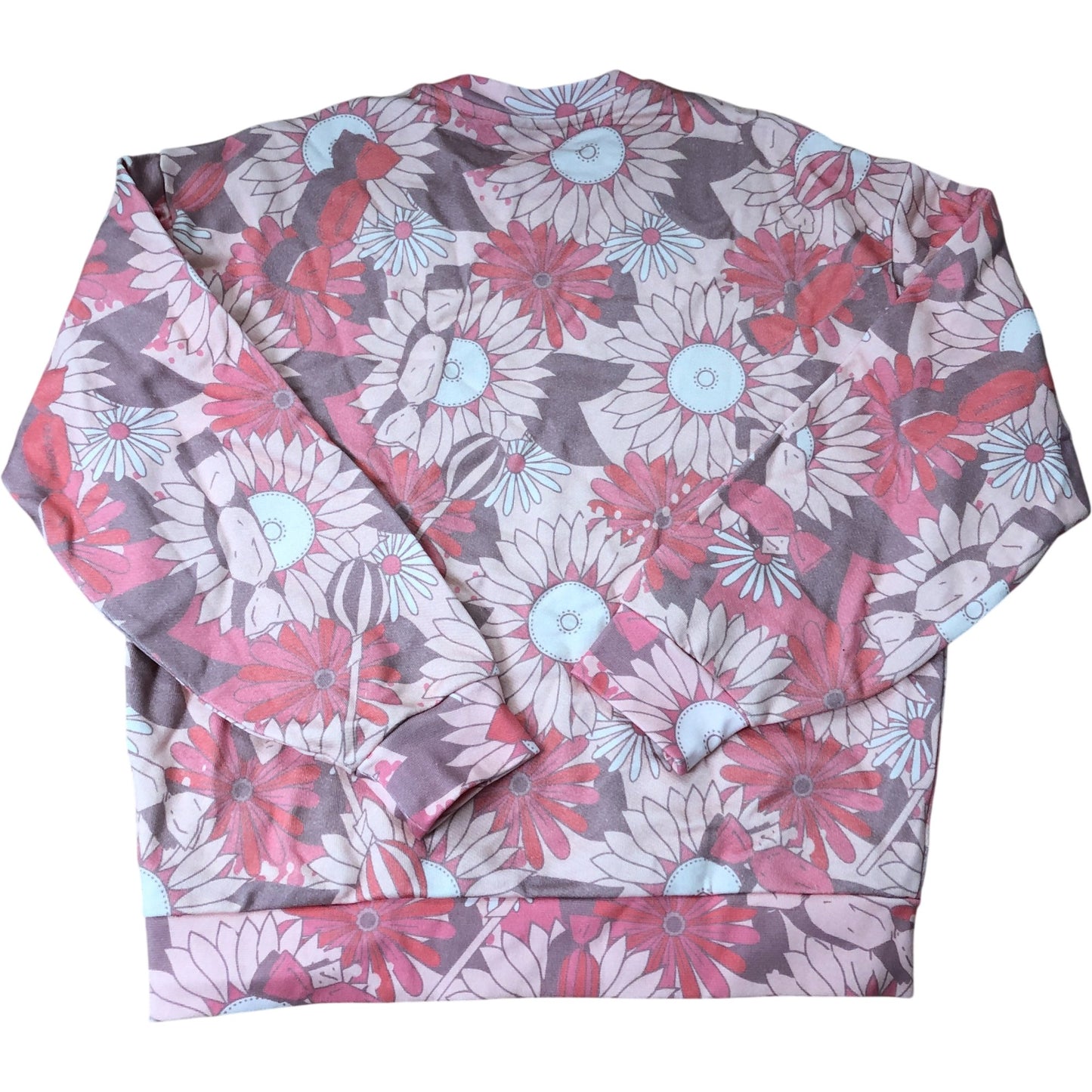 Pink Floral Design Sweatshirt M Men's Casual Crew Neck Long Sleeve
