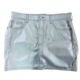 River Island Women’s Khaki Denim Mini Skirt Size 12 Shiny Summer Style