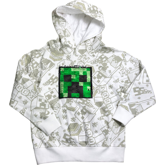 Angel & Rocket Minecraft Creeper Sequin Hoodie Boys Age 8-9 White Green