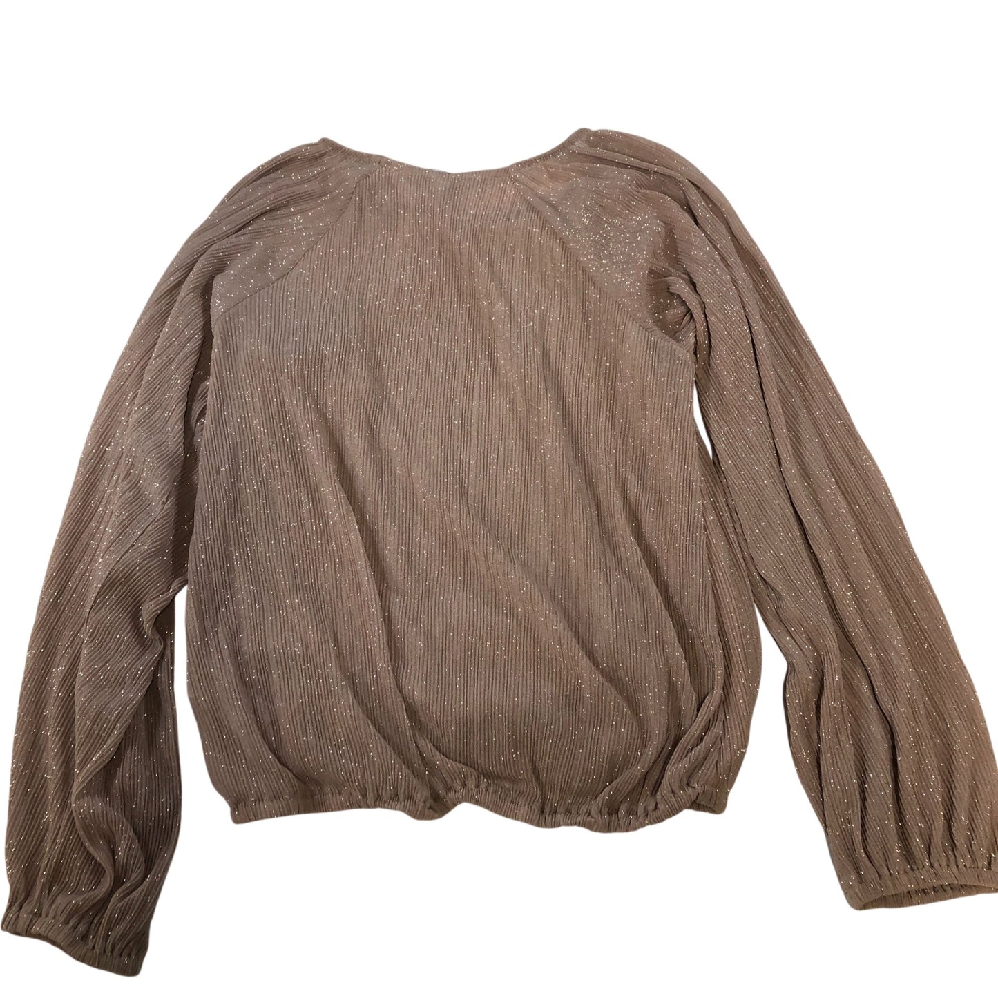 Branded UK6 Women's Blouse Long Sleeve Shiny Chiffon Top Light Brown