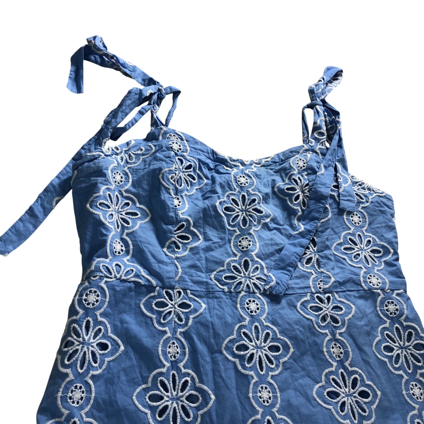 Lipsy Floral Embroidered Dress UK16 Women's Blue Cotton Summer A-Line