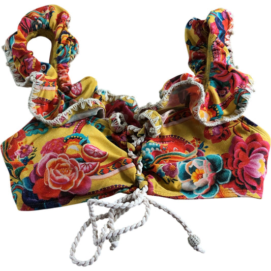 River Island Bikini Top UK8 Women's Floral Design Beach Swimwear Yellow