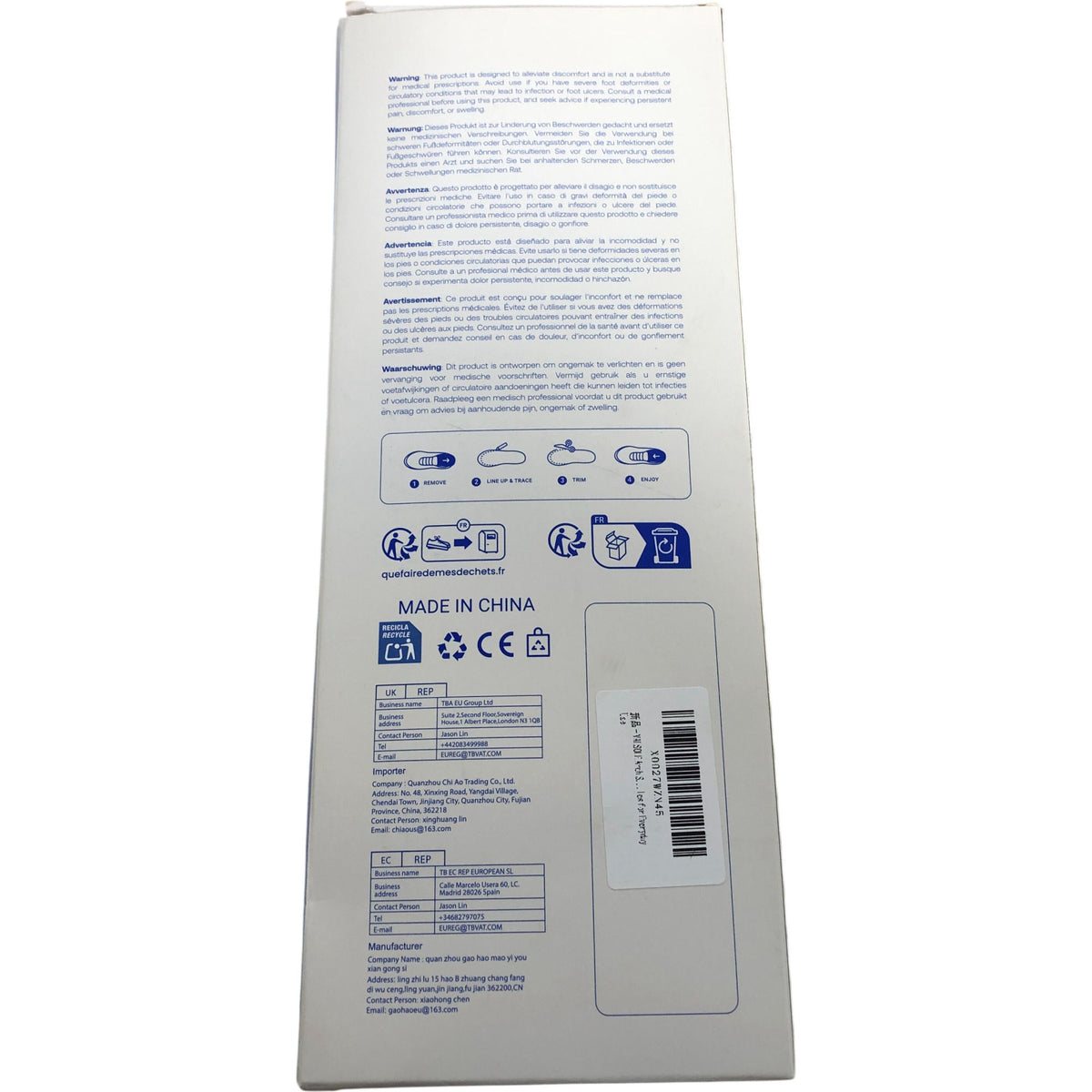 Vansole Fascia Soothe Insoles UK12 Comfortable Foot Support Blue