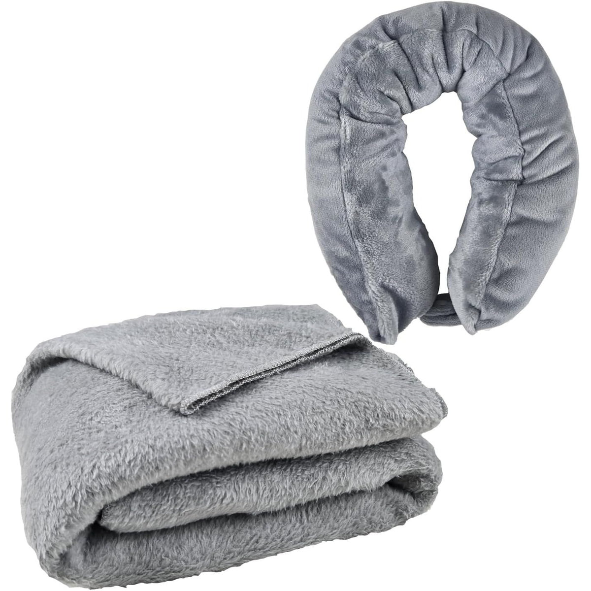 Iomitech 2-in-1 Travel Blanket & Neck Pillow Soft Plush Grey