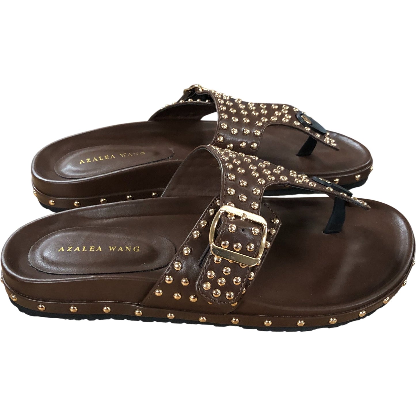 Azalea Wang Studded Slide Sandals UK Size 6 Women's Brown Buckle Design