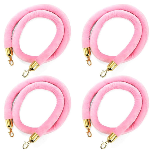 4 Pack of 7.5 Feet Pink Velvet Stanchion Rope Queue Crowd Control Barrier