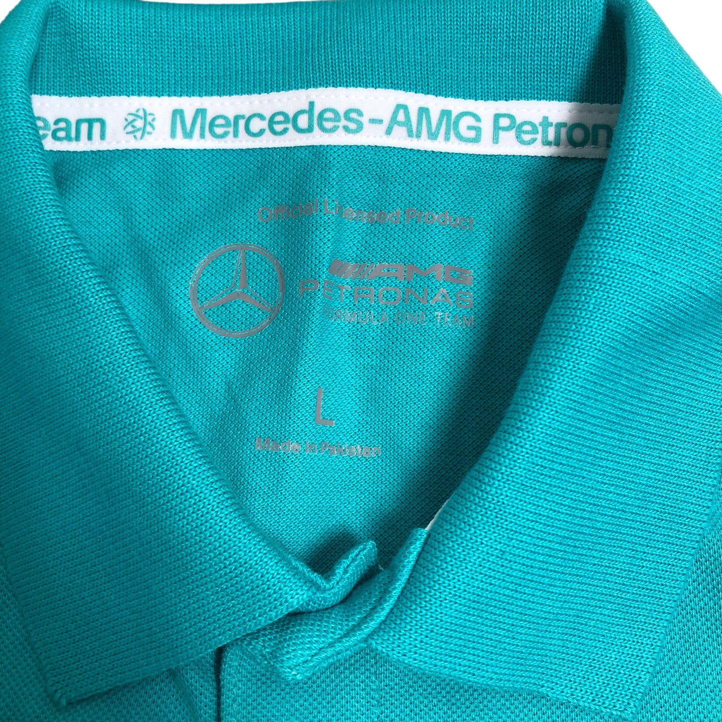 Mercedes-AMG Petronas Team Polo Shirt L Men's Cool Aqua Display Logo
