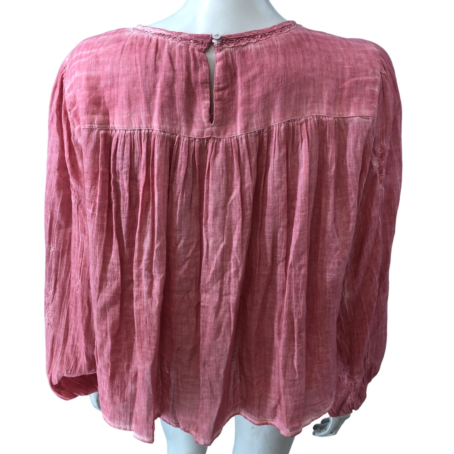 River Island Pink Long Sleeve Blouse UK18 Women's Embroidered Cotton