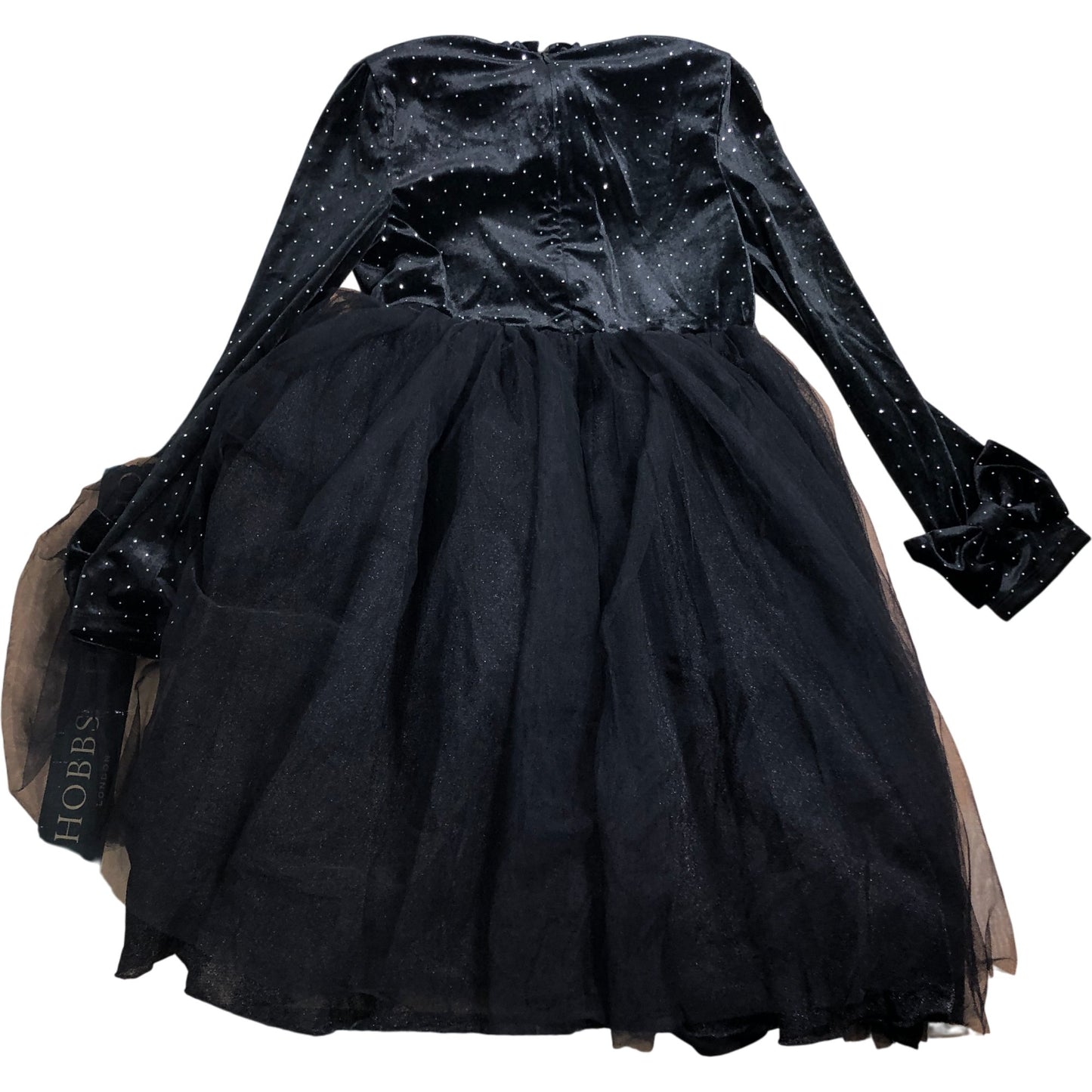 Branded Black Dress UK9 Girls Velvet Tulle Bow Long Sleeve Party