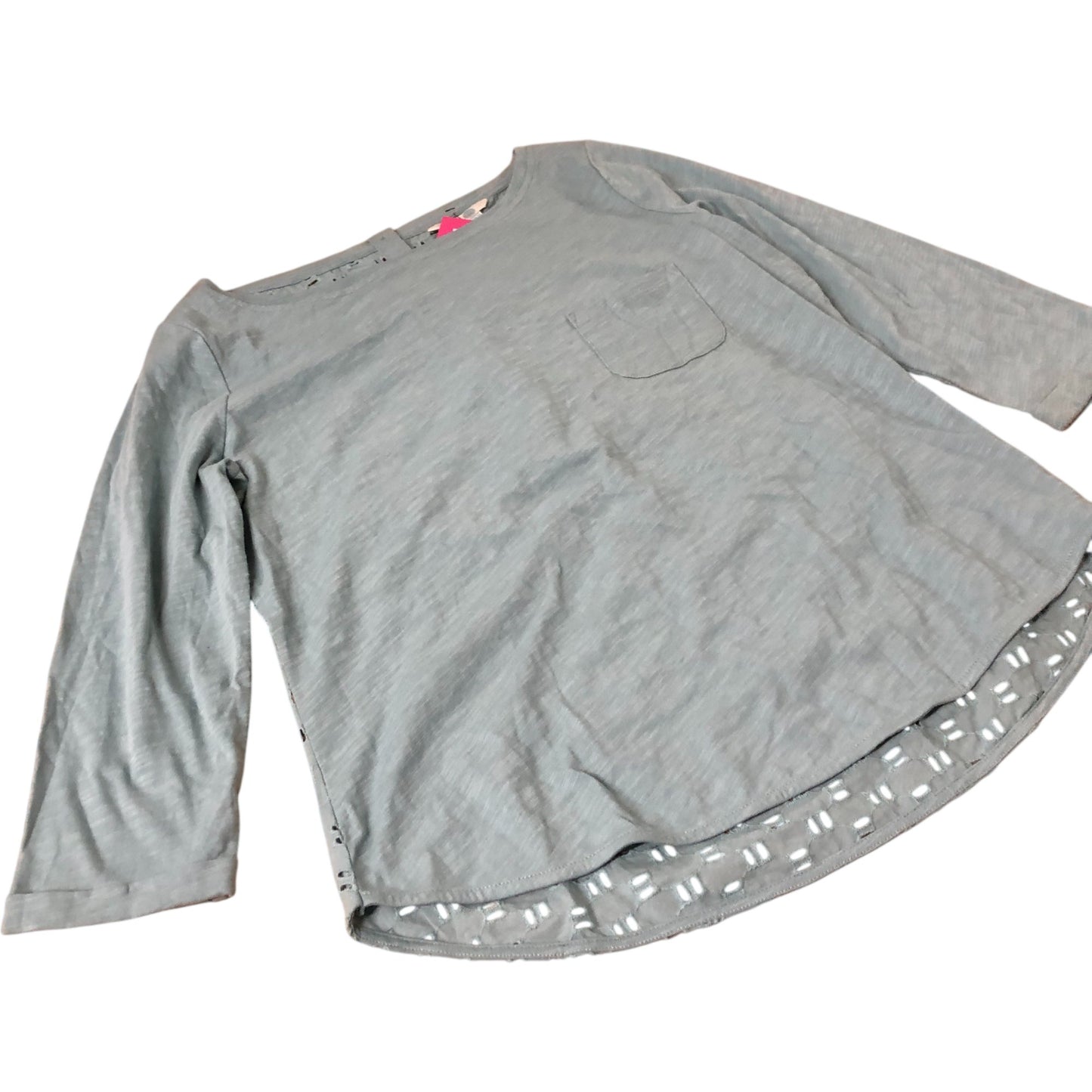 Women's Long Sleeve Top Light Blue Cotton Lace Detail UK12