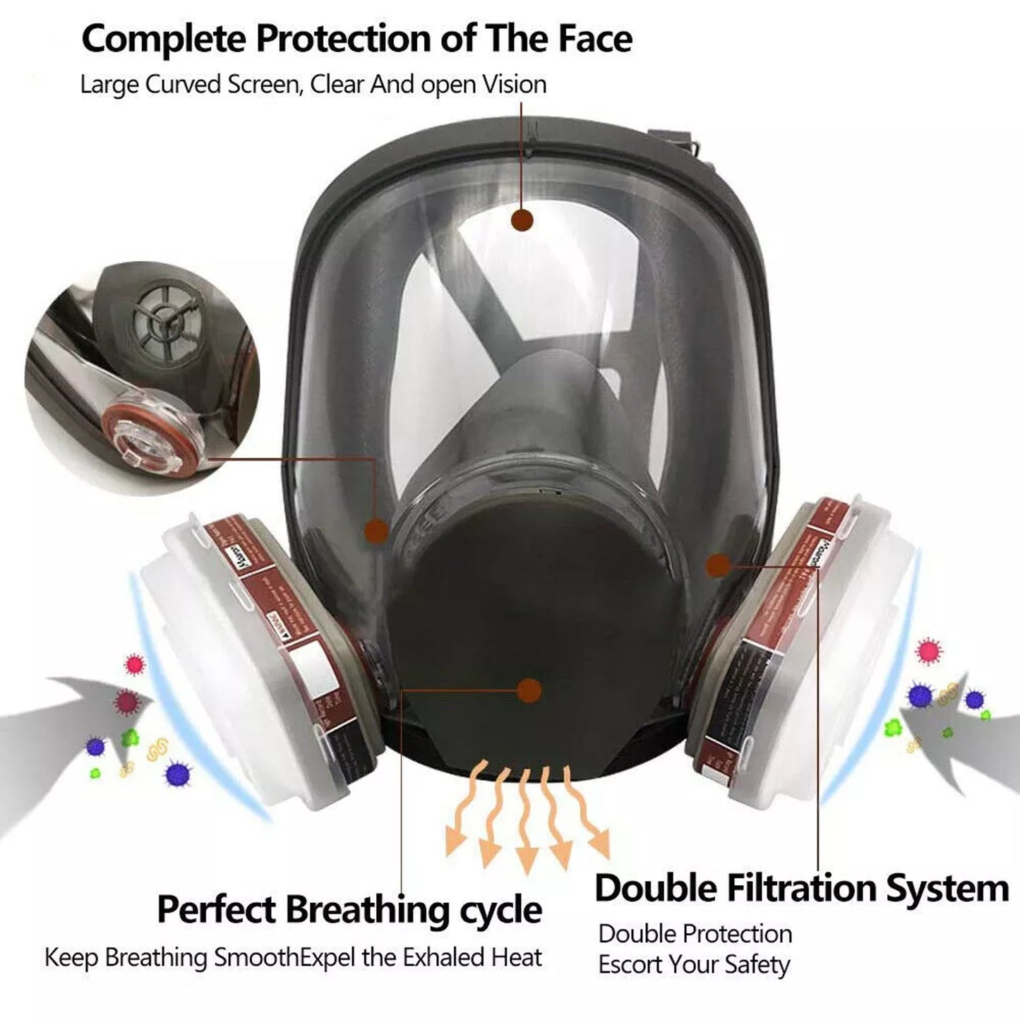 NIOSH Full Face Respirator 6800 Gas Mask Organic Vapor Cartridge 7in1 Set