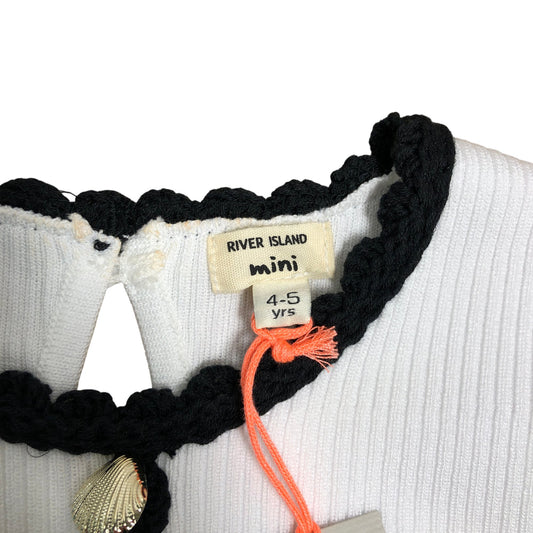 River Island Mini Girls Dress 4-5 Years White Ribbed Style With Black Trim