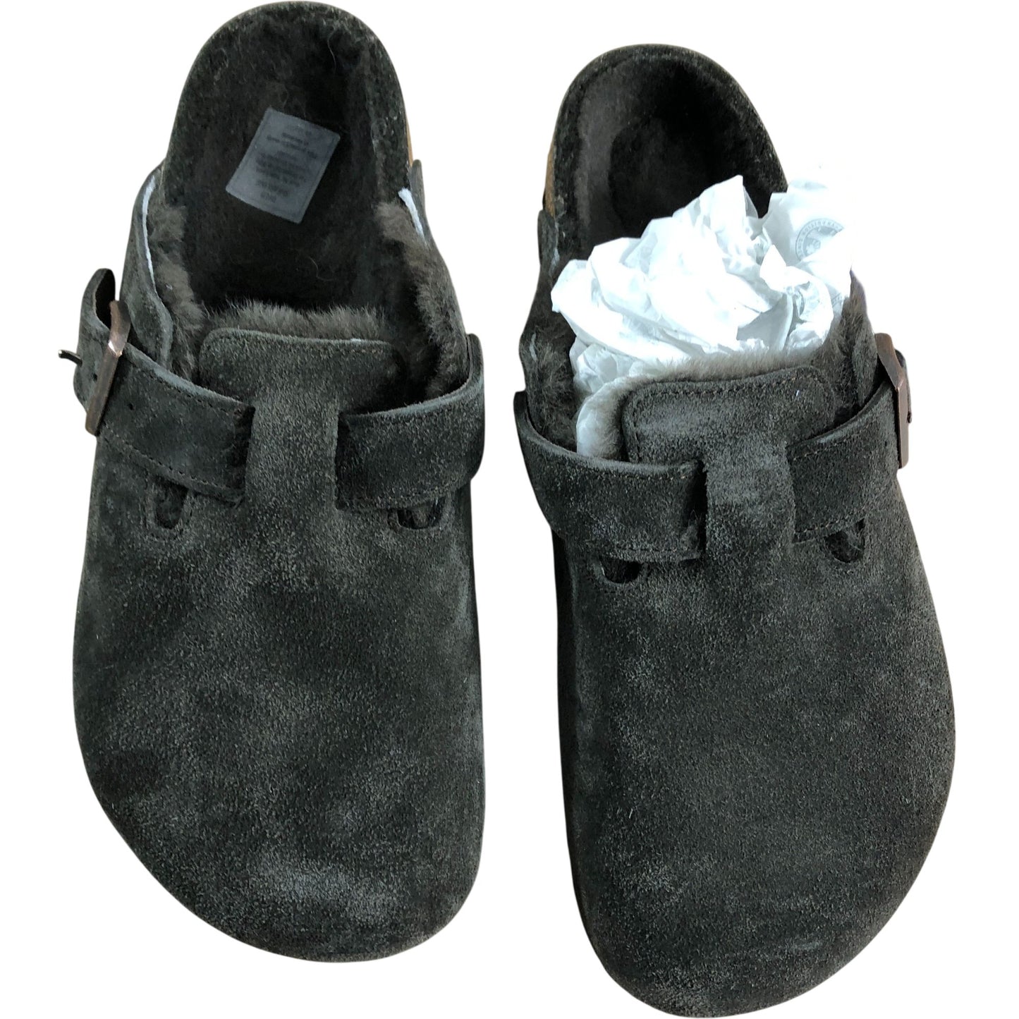 Birkenstock Boston VL Shearling UK7.5 Women's Suede Open Back Slippers Grey