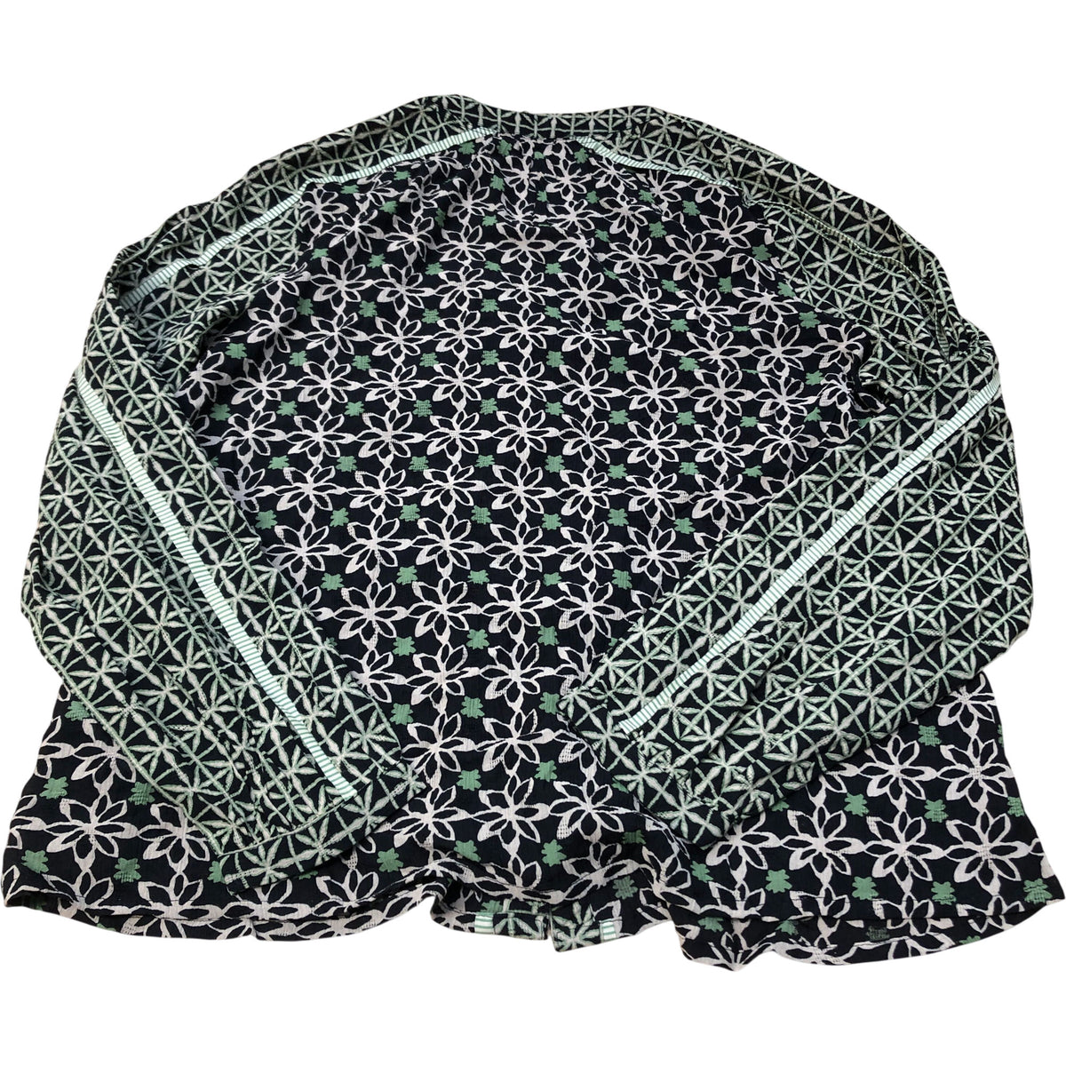 Floral Print Blouse UK10 Women's Long Sleeve Viscose Black Green