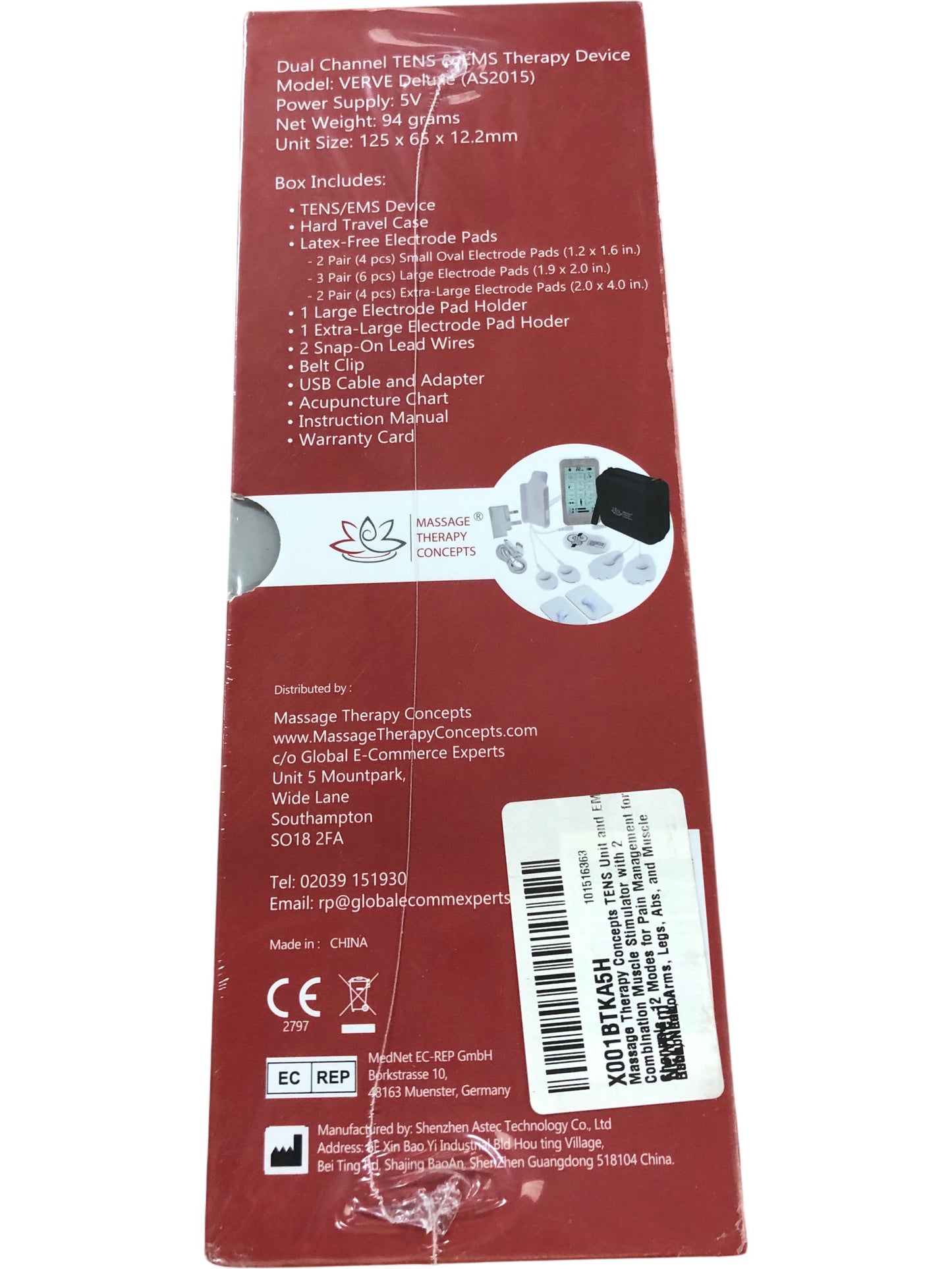 MASSAGE THERAPY CONCEPTS VERVE Deluxe TENS and EMS Muscle Stimulator Device