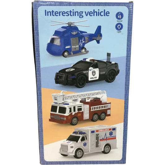 TEMI 4 Pack Emergency Vehicles Set Fun Police Fire Ambulance Toys Ages 3+