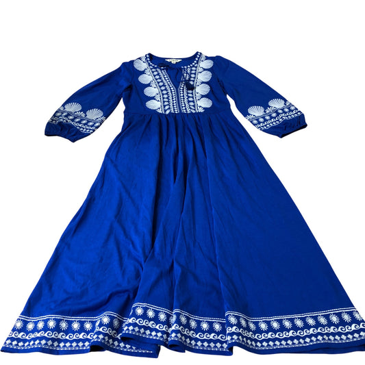 Boden Embroidered Maxi Dress Women's Blue Long Sleeve Cotton Blend UK4