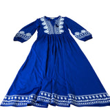 Boden Embroidered Maxi Dress Women's Blue Long Sleeve Cotton Blend UK4